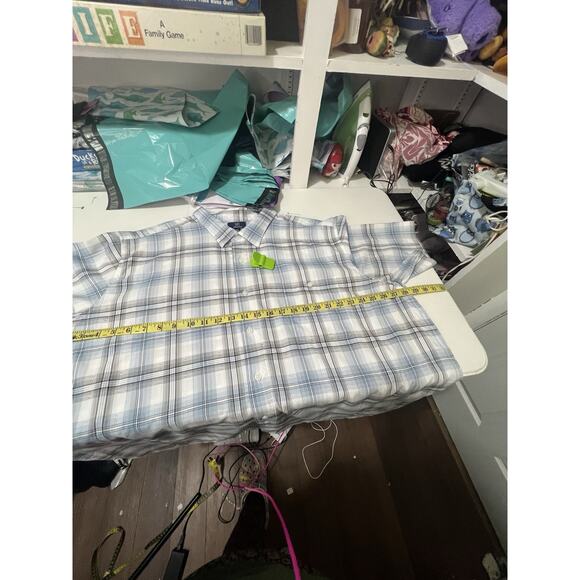 GEORGE Mens 3XL Blue And White Plaid Big And Tall Button Down Shirt NWOT. - Picture 6 of 9